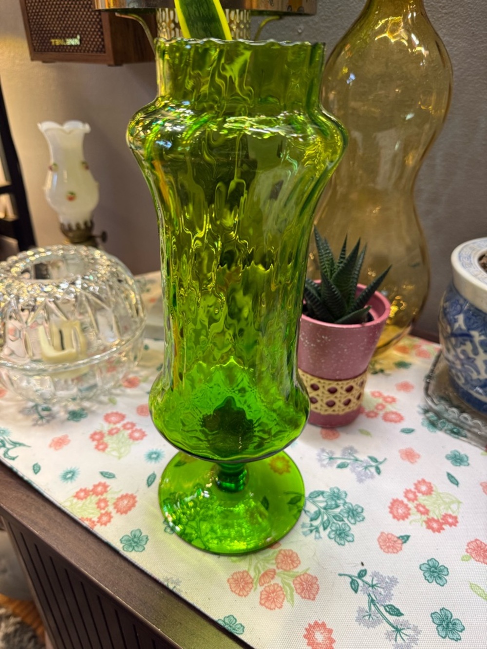 Green Empoli Glass Pedestal Vase - Home Accents